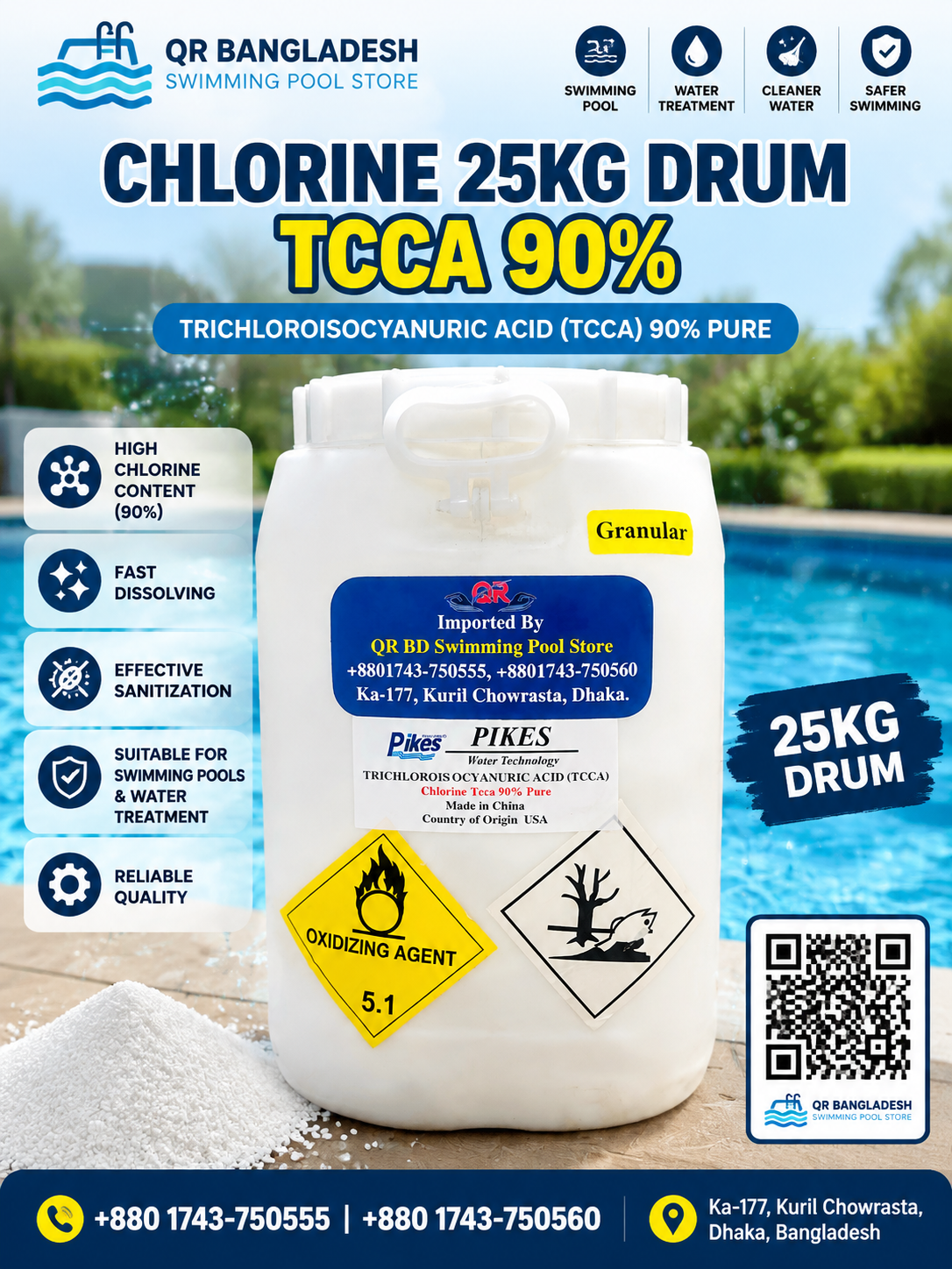 Chlorine 25kg Drum TCCA 90% | Chlorine 25kg Drum TCCA 90% Price in Bangladesh