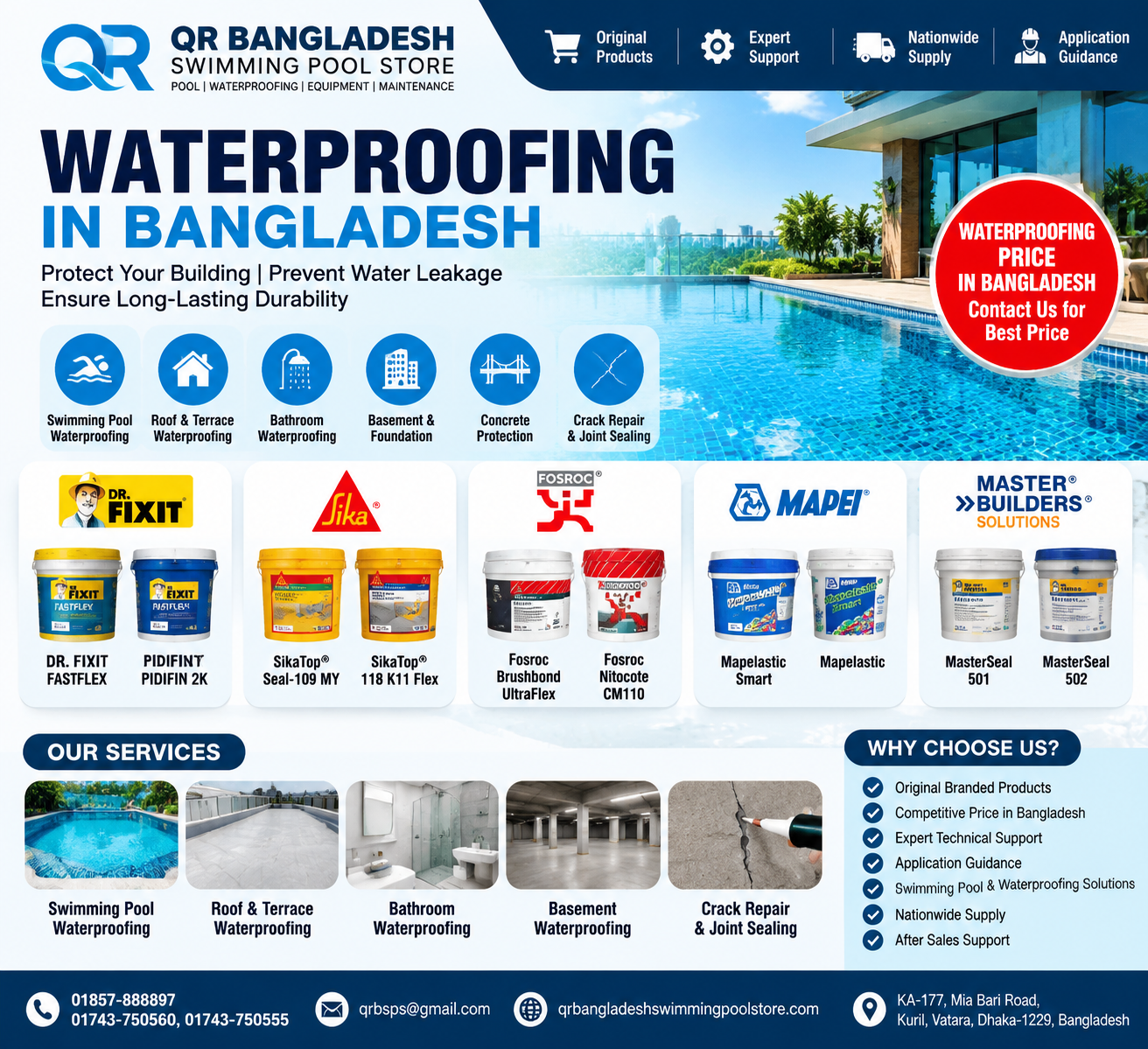 Swimming Pool Waterproofing in Bangladesh | QR Bangladesh Swimming Pool Store
